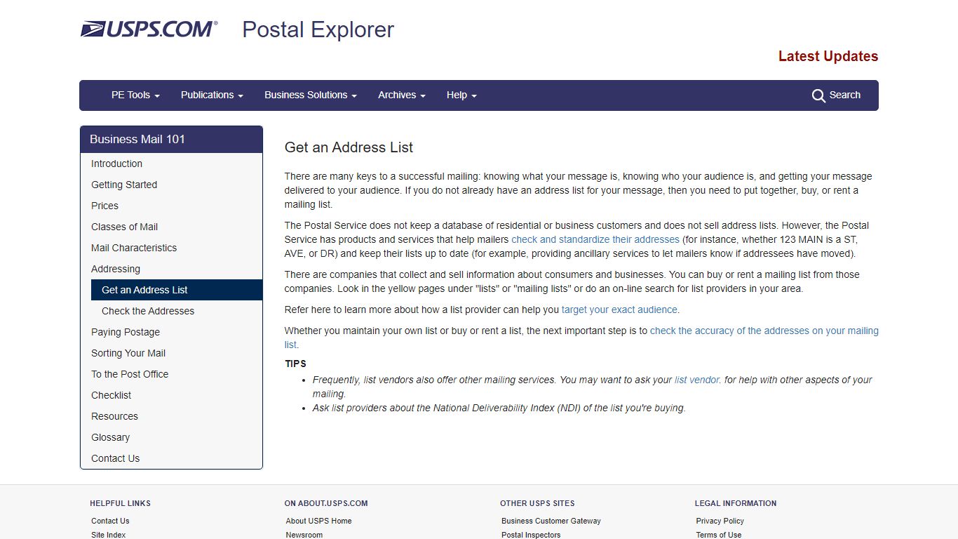 Get an Address List | Postal Explorer - USPS